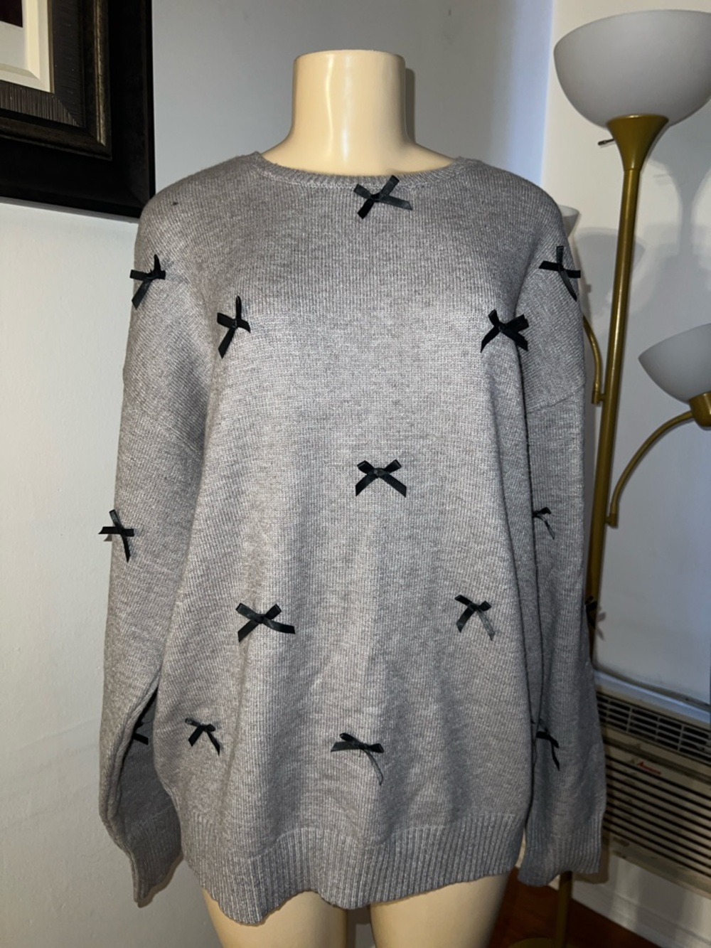Edikted Gray Crewneck Sweater with Black Bow Accents